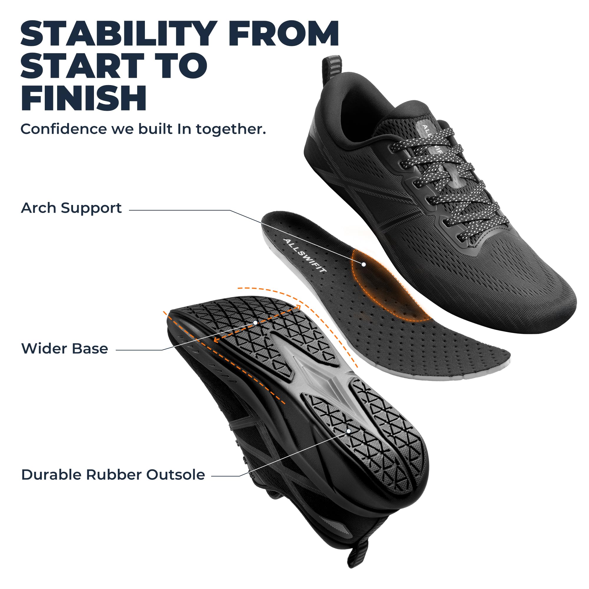 ALLSWIFIT Men's Road Running Shoes Cushion Tennis Shoes Non-Slip Comfortable Lightweight Gym Workout Athletic Arch Support Walking Sneakers Active5K - Image 7