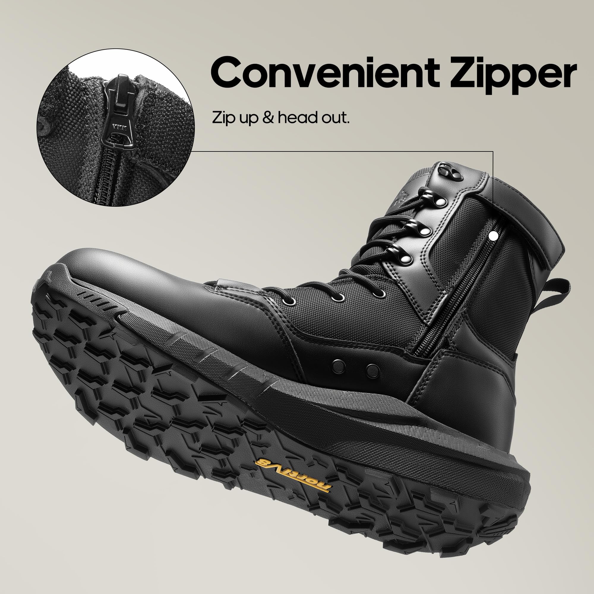 NORTIV 8 Men's Breathable Military Tactical Combat Boots Side Zipper Arch Support Leather Lightweight Motorcycle Work Hiking Boots 8 Inches DesertStorm - Image 4