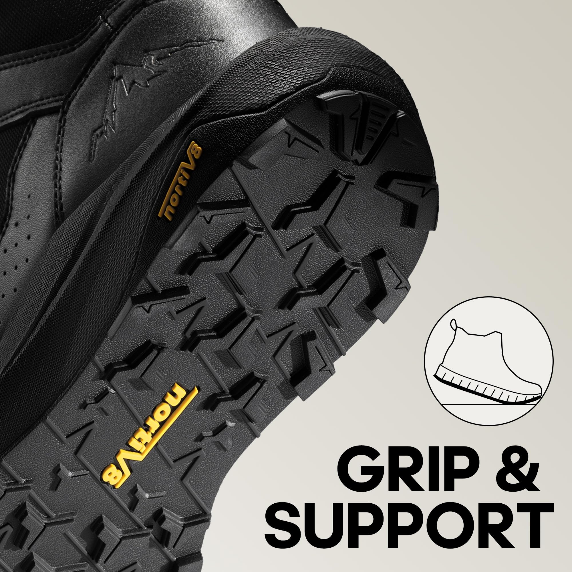 NORTIV 8 Men's Breathable Military Tactical Combat Boots Side Zipper Arch Support Leather Lightweight Motorcycle Work Hiking Boots 8 Inches DesertStorm - Image 6