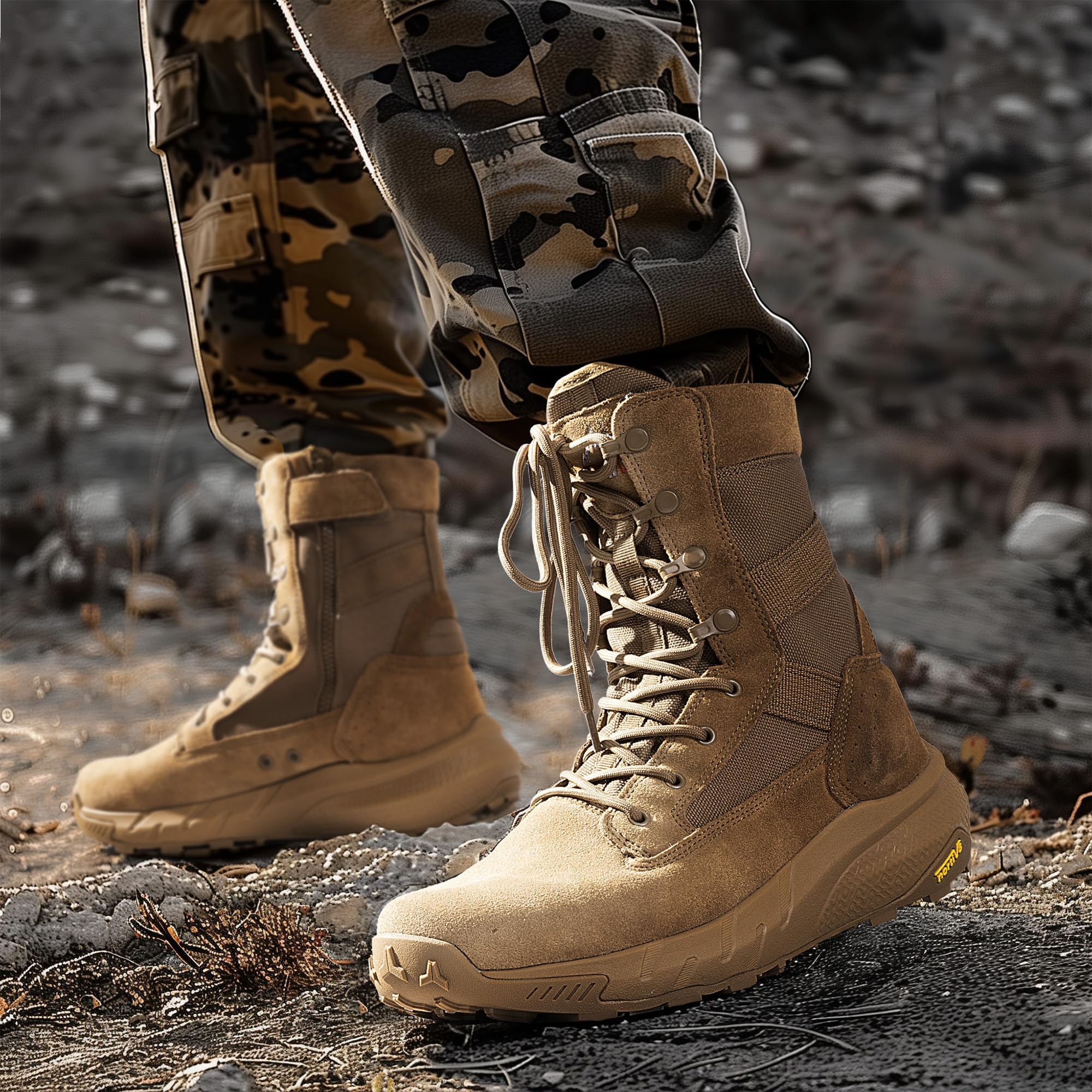 NORTIV 8 Men's Breathable Tactical Military Work Boots Side Zipper Leather Lightweight Hiking Motorcycle Combat Boots 8 Inches Peakforce - Image 3