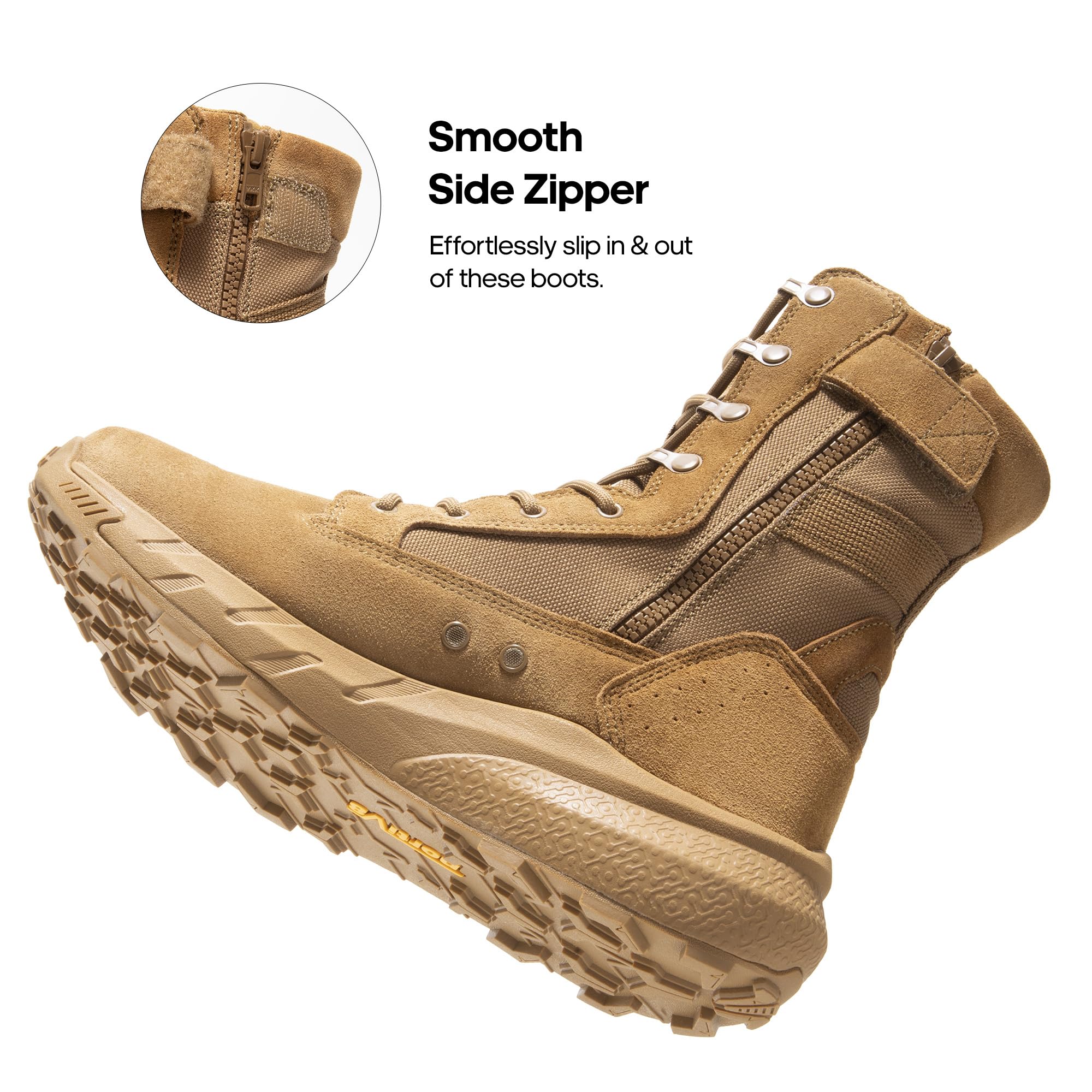 NORTIV 8 Men's Breathable Tactical Military Work Boots Side Zipper Leather Lightweight Hiking Motorcycle Combat Boots 8 Inches Peakforce - Image 4