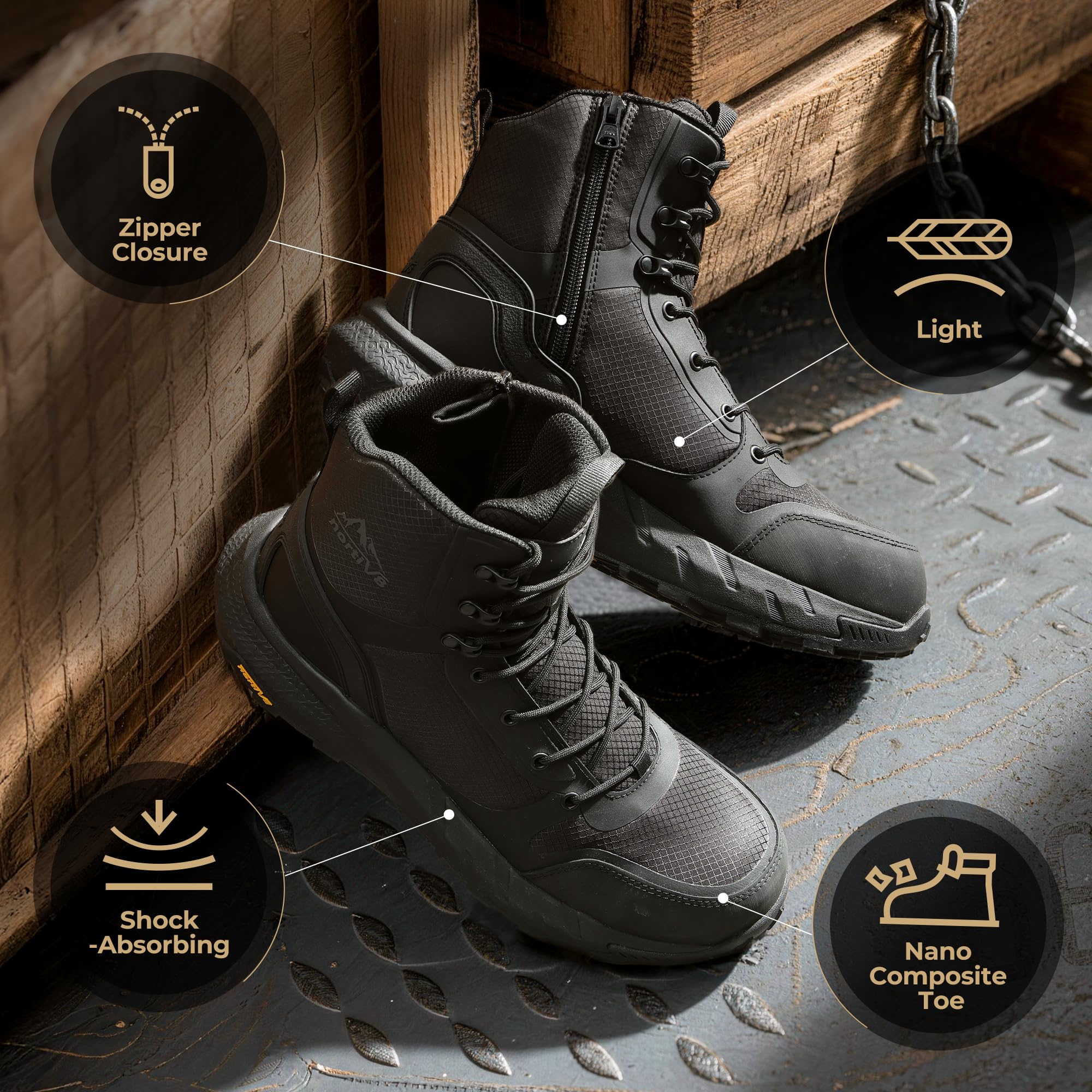 NORTIV 8 Men's Composite Toe Work Boots – 8'' Lightweight ASTM F2412-24 & ASTM F2913-24 Safety Boots with Side Zipper for Construction & Warehouse, Metrostrike-Nano - Image 4