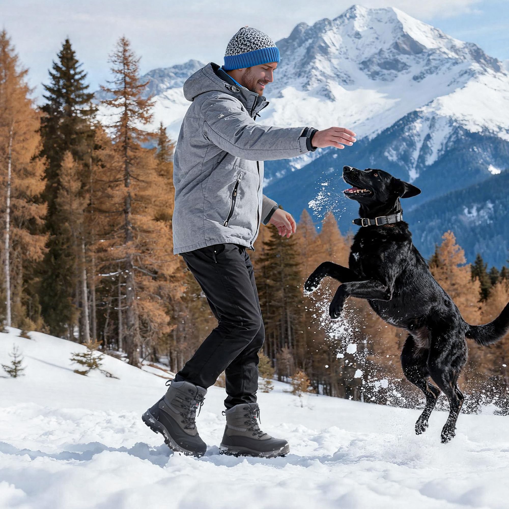 NORTIV 8 Men's Insulated Waterproof Construction Rubber Sole Winter Snow Ski Boots - Image 3