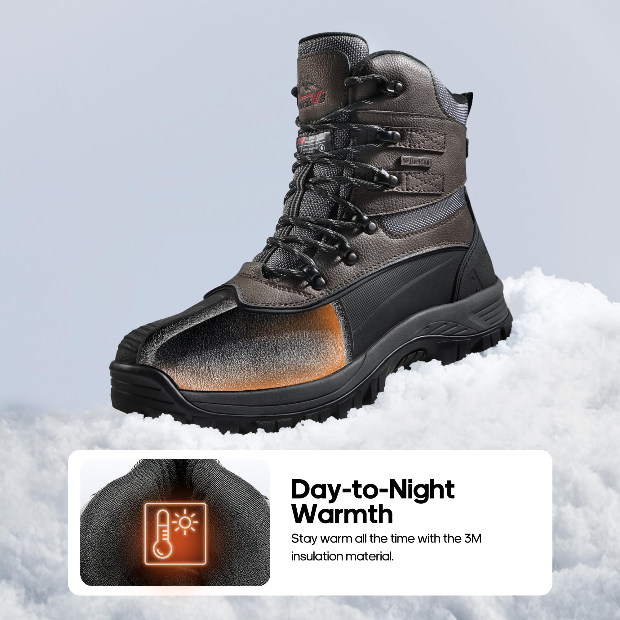 NORTIV 8 Men's Insulated Waterproof Construction Rubber Sole Winter Snow Ski Boots - Image 4