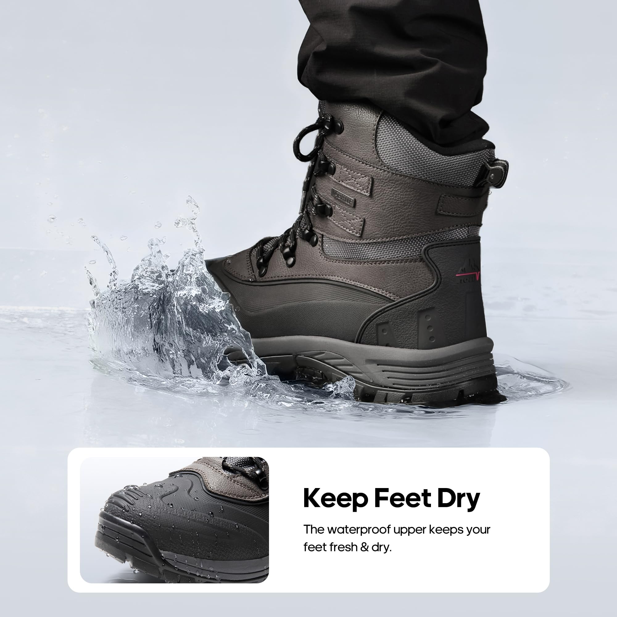 NORTIV 8 Men's Insulated Waterproof Construction Rubber Sole Winter Snow Ski Boots - Image 5