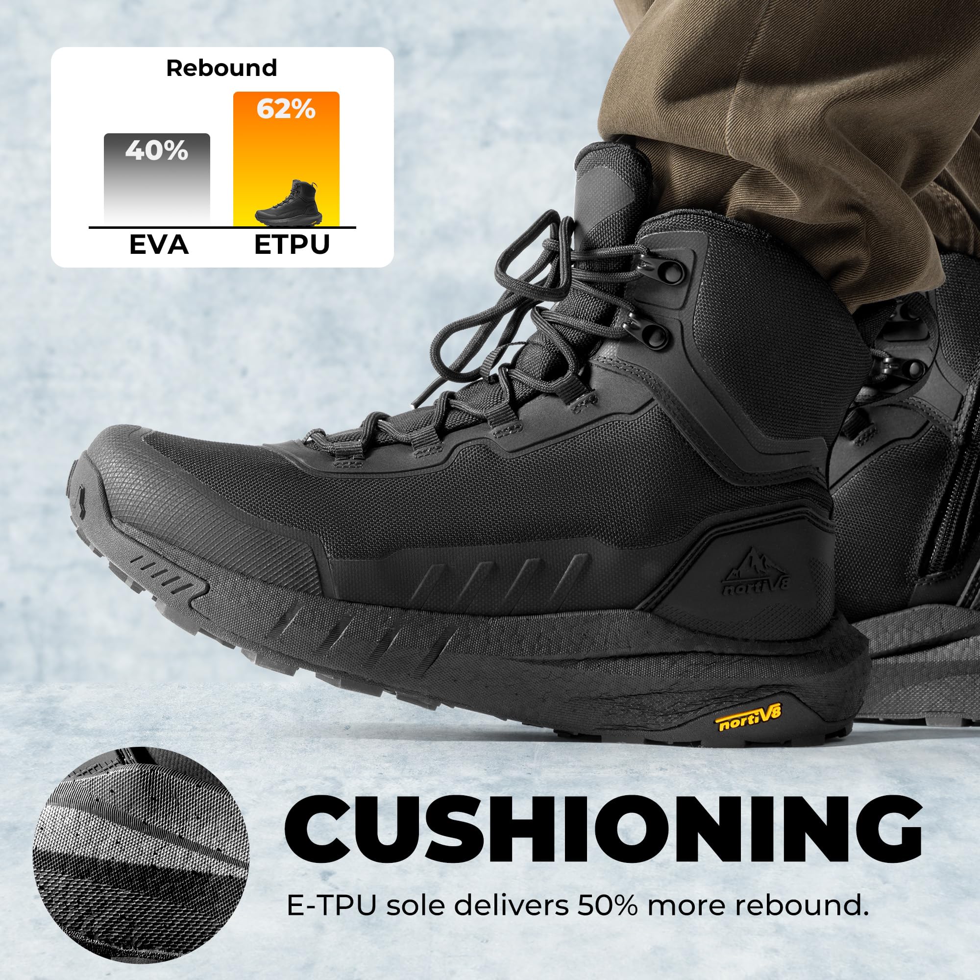 NORTIV 8 Men's Tactical Hiking Lightweight Cushion Sole for Work All Day Side Zipper Motorcycle Combat Military Boot Arch Support 8 Inches Terrascope - Image 3