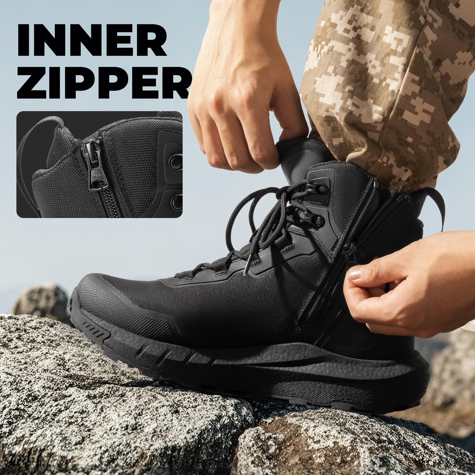 NORTIV 8 Men's Tactical Hiking Lightweight Cushion Sole for Work All Day Side Zipper Motorcycle Combat Military Boot Arch Support 8 Inches Terrascope - Image 7