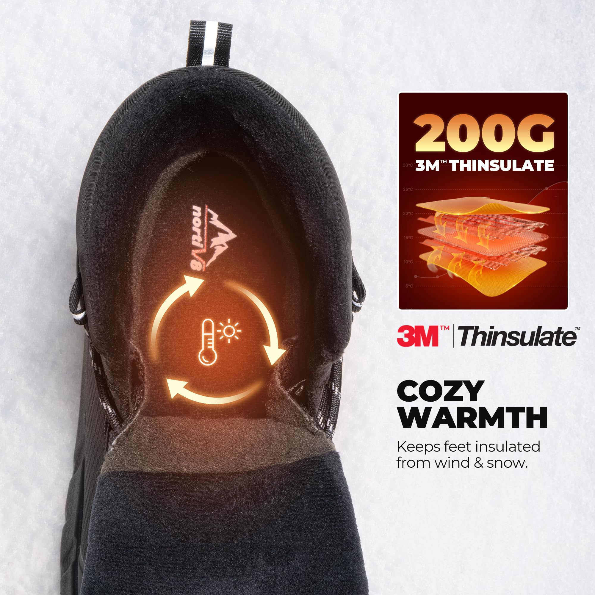 NORTIV 8 Men's Wide Winter Boots Grip on Snow Ice Insulated Waterproof Lightweight Comfortable Hiking Outdoor Boots - Image 4