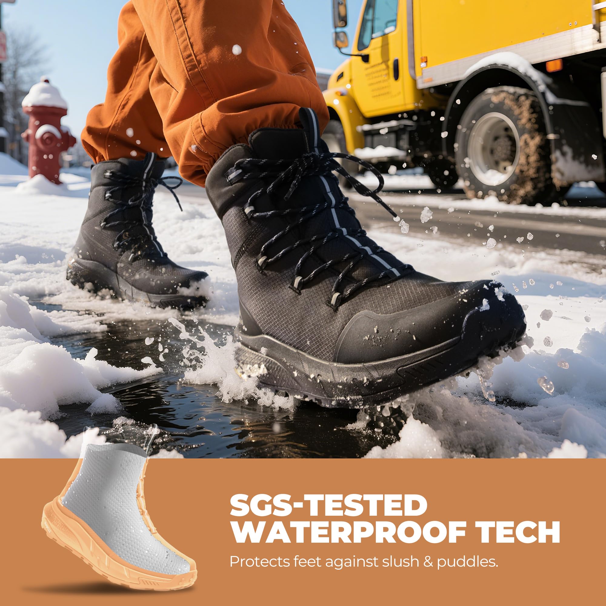 NORTIV 8 Men's Wide Winter Boots Grip on Snow Ice Insulated Waterproof Lightweight Comfortable Hiking Outdoor Boots - Image 5