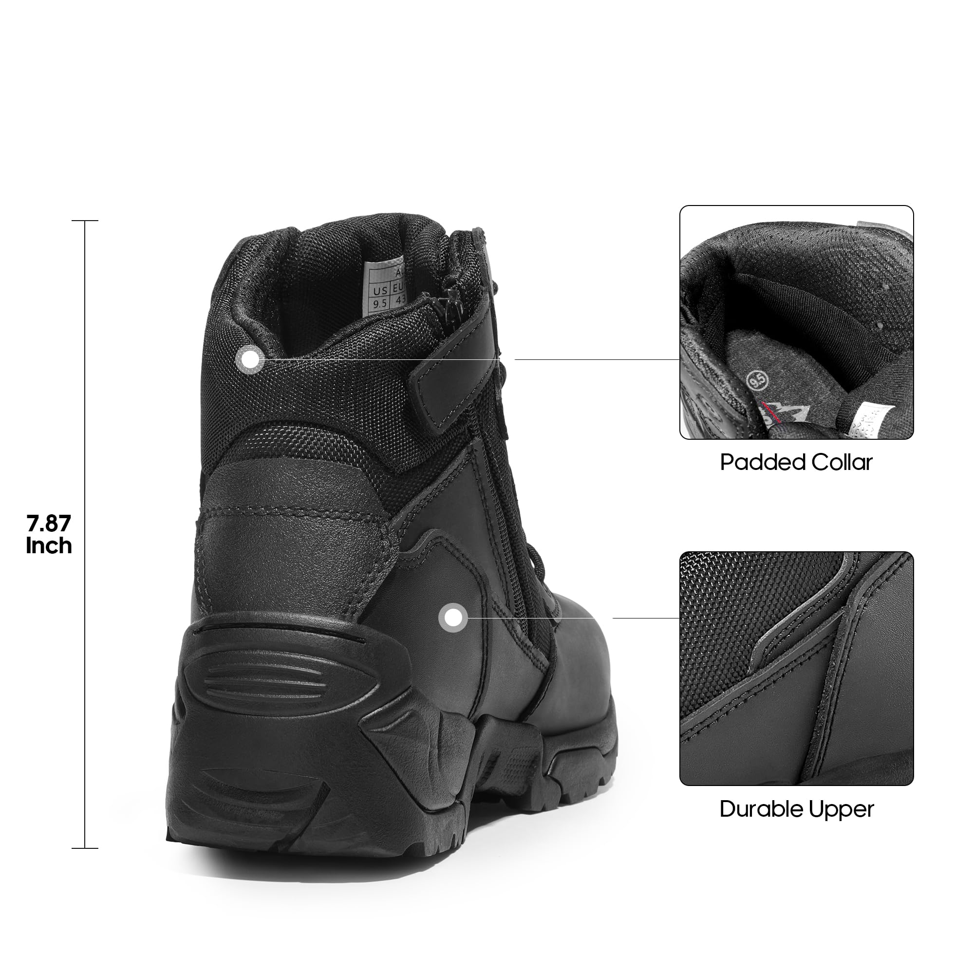 NORTIV 8 Mens Military Tactical Work Boots Side Zip Outdoor Hiking Leather Motorcycle Combat Boots - Image 3