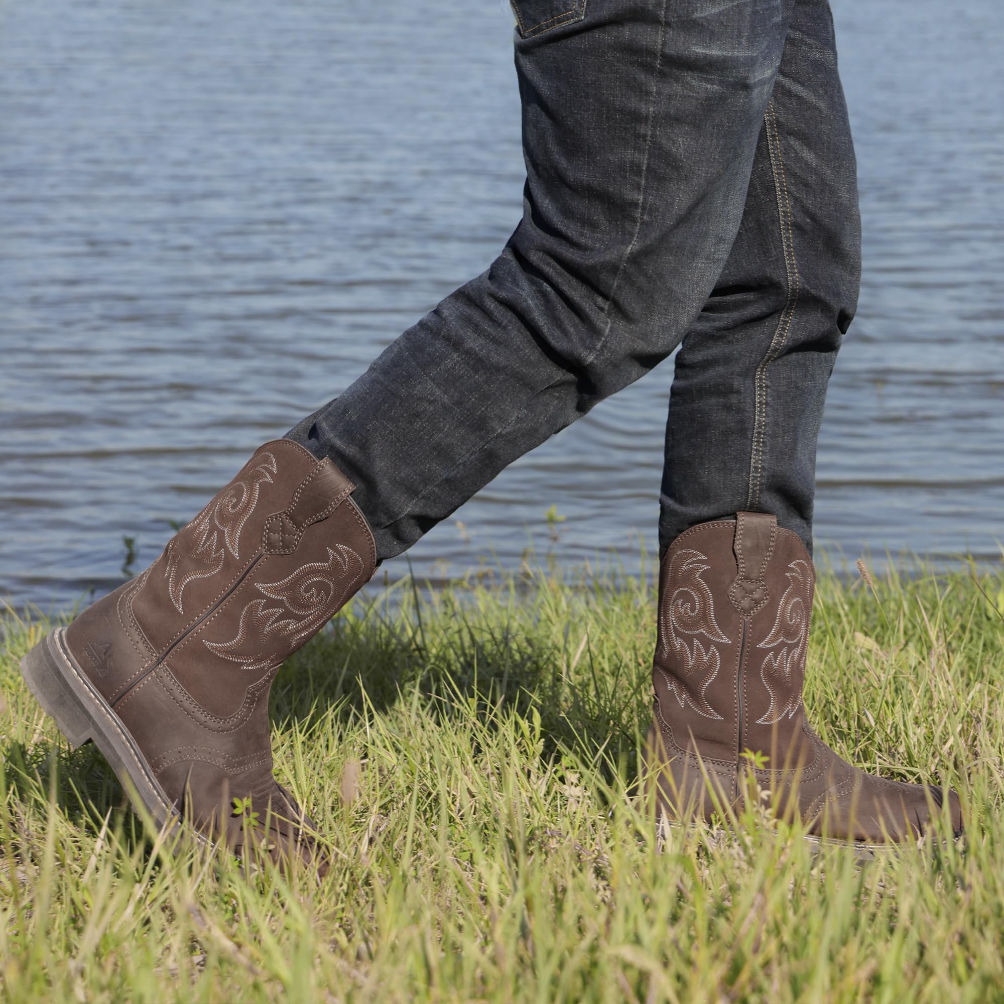 NORTIV 8 Steel Toe Cowboy Boots for Men Western Square Toe Leather Work Boots with Hazard Protection,for Construction Farming Bronco Trailblazer - Image 3