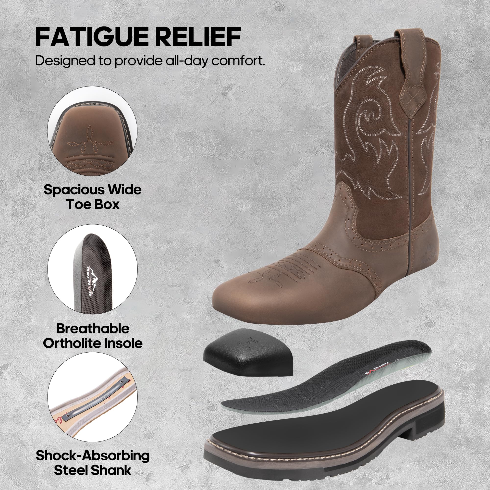 NORTIV 8 Steel Toe Cowboy Boots for Men Western Square Toe Leather Work Boots with Hazard Protection,for Construction Farming Bronco Trailblazer - Image 5