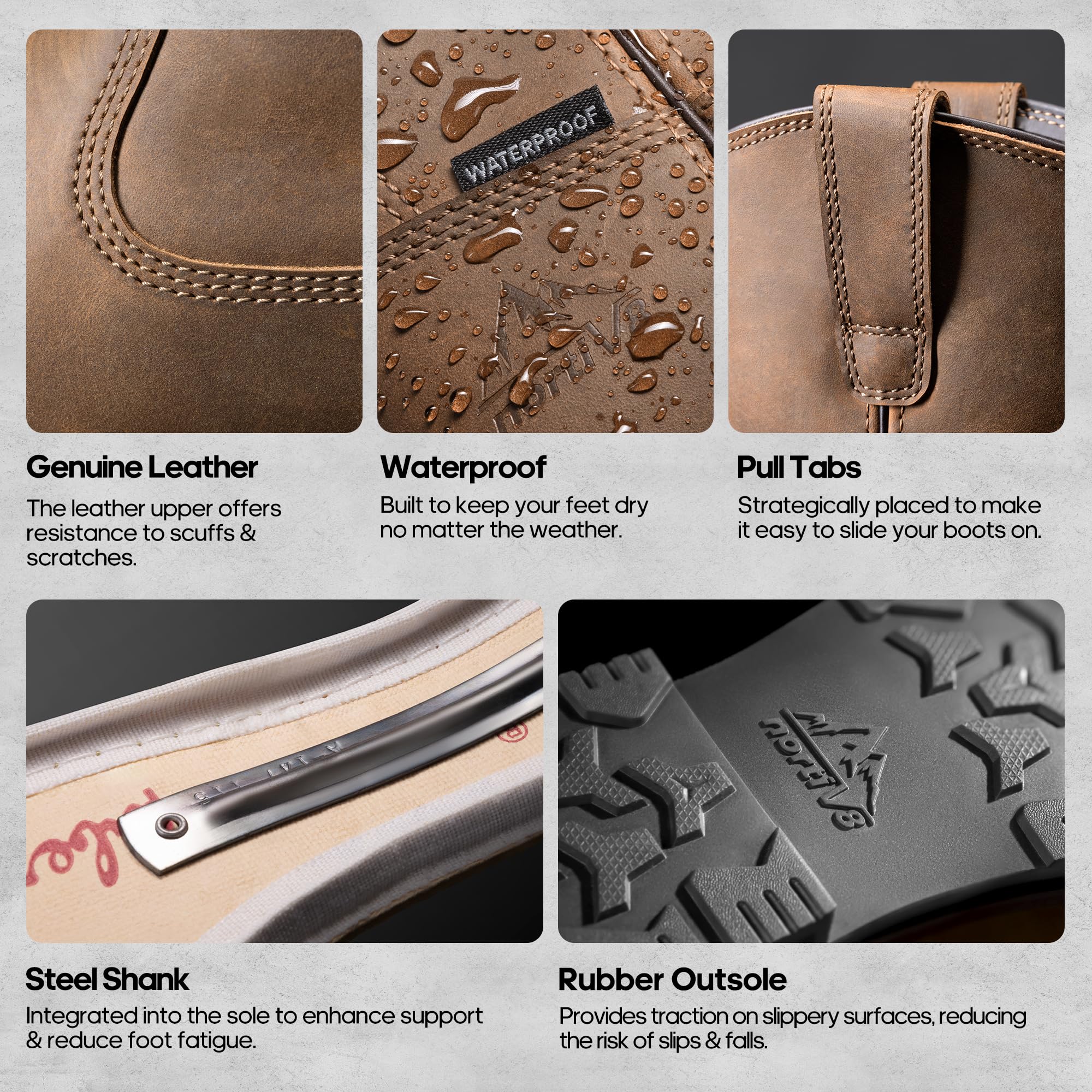 NORTIV 8 Steel Toe Work Boots for Men – Waterproof Pull on Wellington Cowboy Boots for Men with Full-grain Leather for Construction, Farming Bronco Stormrider - Image 3