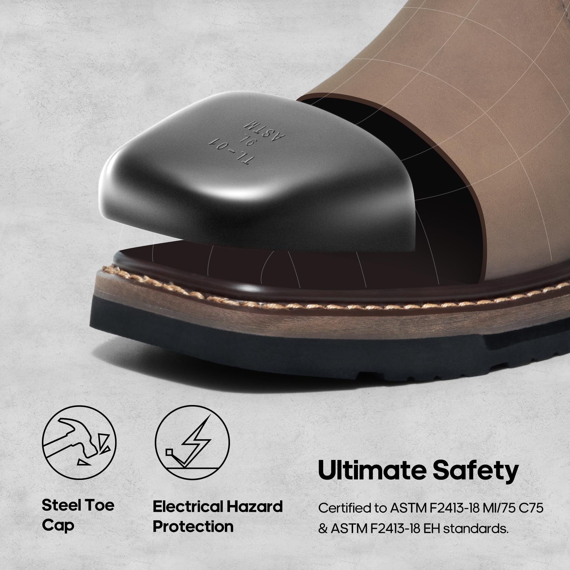 NORTIV 8 Steel Toe Work Boots for Men – Waterproof Pull on Wellington Cowboy Boots for Men with Full-grain Leather for Construction, Farming Bronco Stormrider - Image 5