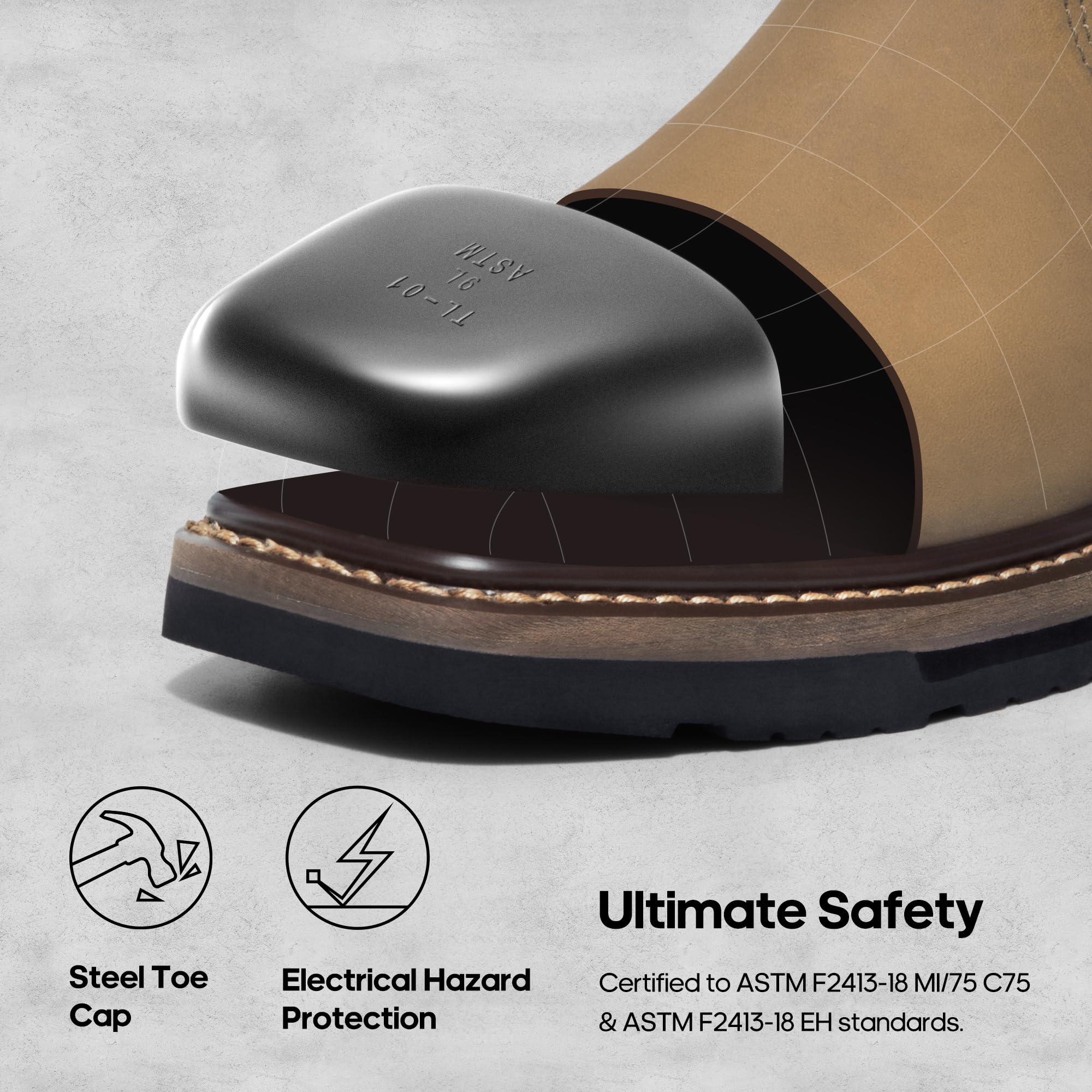 NORTIV 8 Steel Toe Work Boots for Men – Waterproof Pull on Wellington Cowboy Boots for Men with Full-grain Leather for Construction, Farming Bronco Stormrider - Image 5