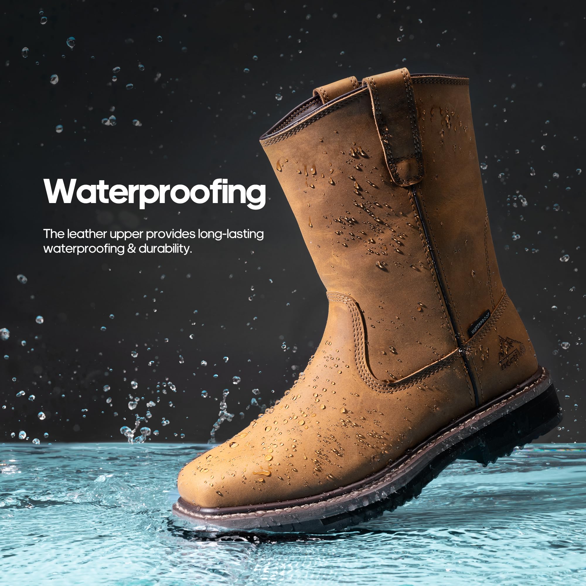 NORTIV 8 Steel Toe Work Boots for Men – Waterproof Pull on Wellington Cowboy Boots for Men with Full-grain Leather for Construction, Farming Bronco Stormrider - Image 6